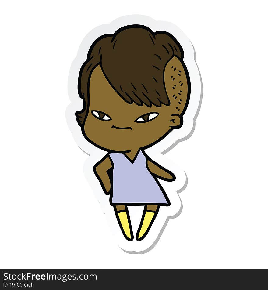 sticker of a cute cartoon girl with hipster haircut