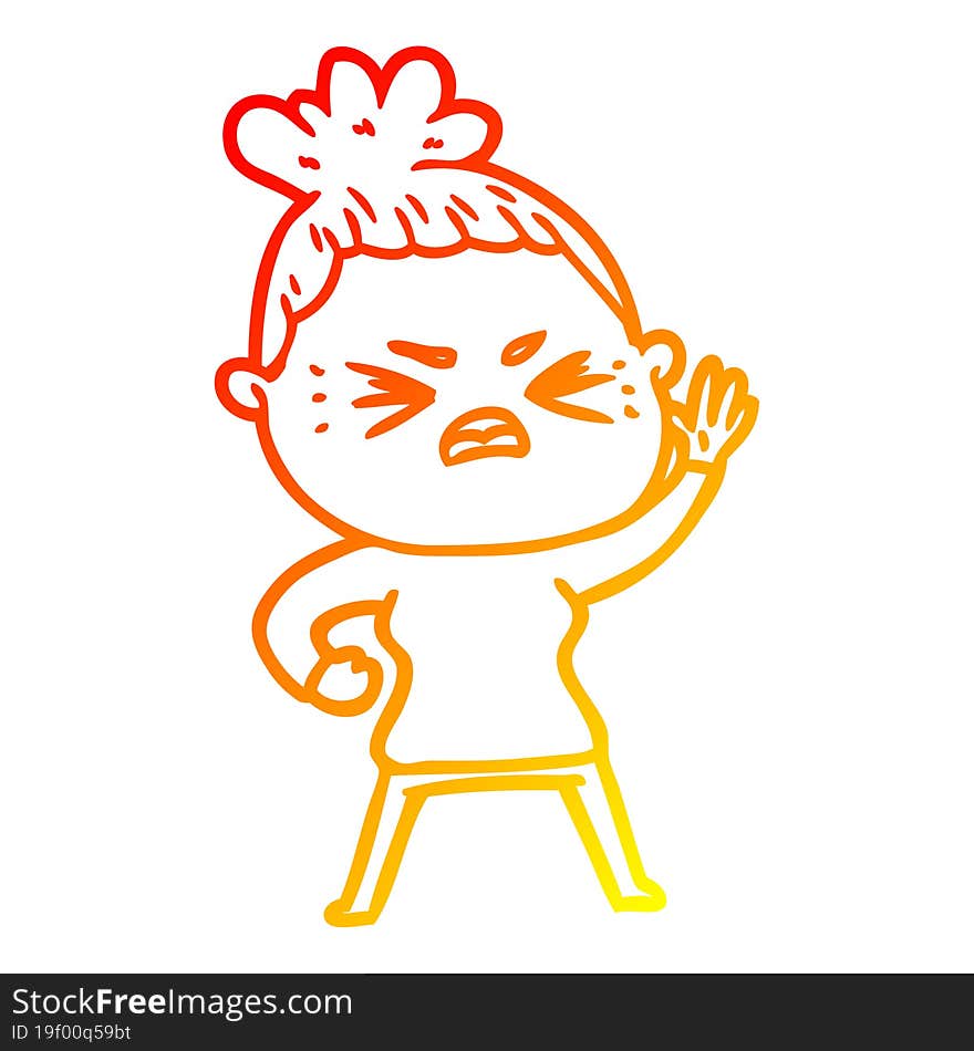 warm gradient line drawing of a cartoon angry woman