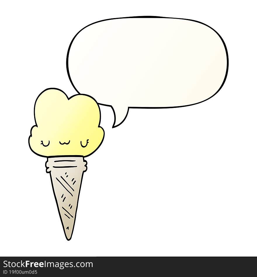 cartoon ice cream with face with speech bubble in smooth gradient style. cartoon ice cream with face with speech bubble in smooth gradient style