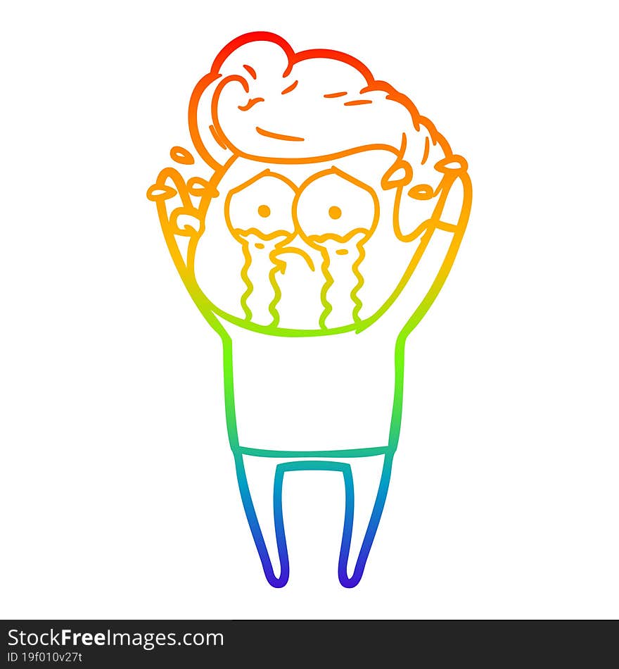 rainbow gradient line drawing cartoon crying man