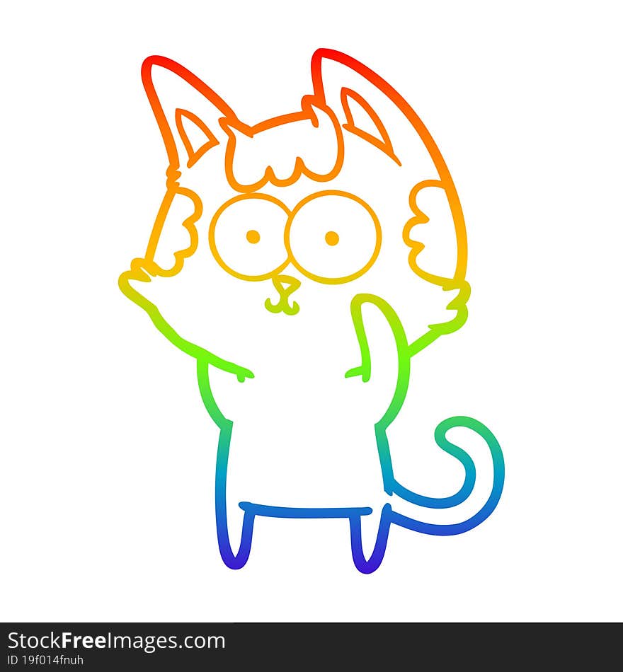 rainbow gradient line drawing of a happy cartoon cat