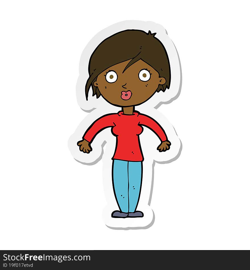 sticker of a cartoon surprised woman