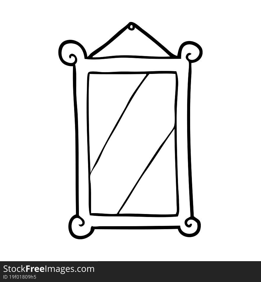 line drawing of a framed old mirror. line drawing of a framed old mirror