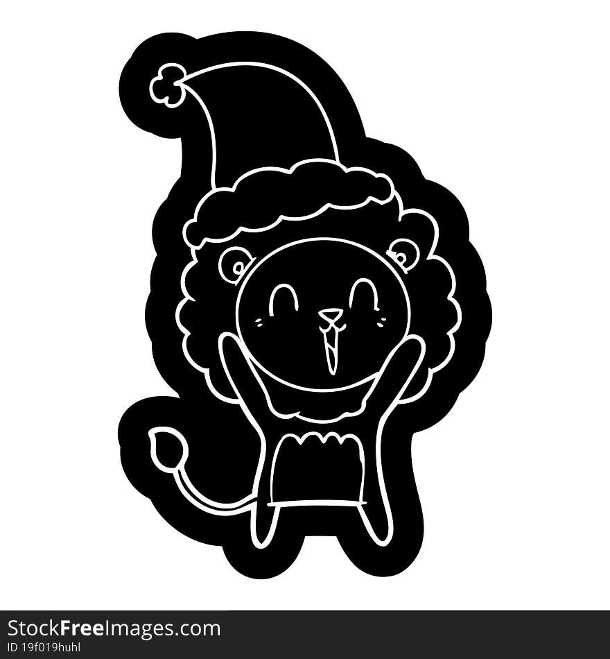 Laughing Lion Cartoon Icon Of A Wearing Santa Hat