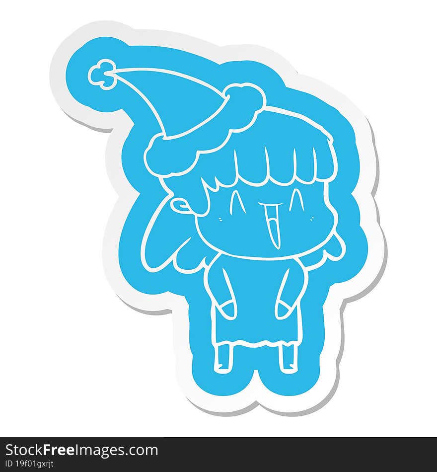 quirky cartoon  sticker of a woman wearing santa hat