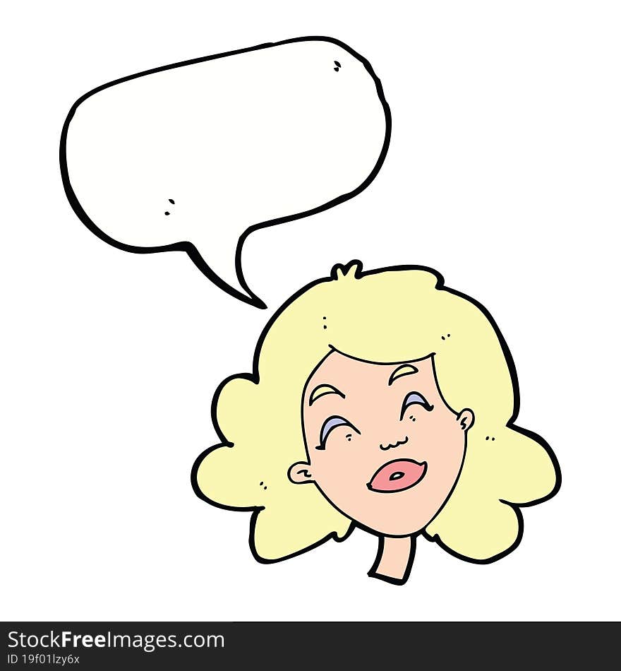 Cartoon Happy Female Face With Speech Bubble