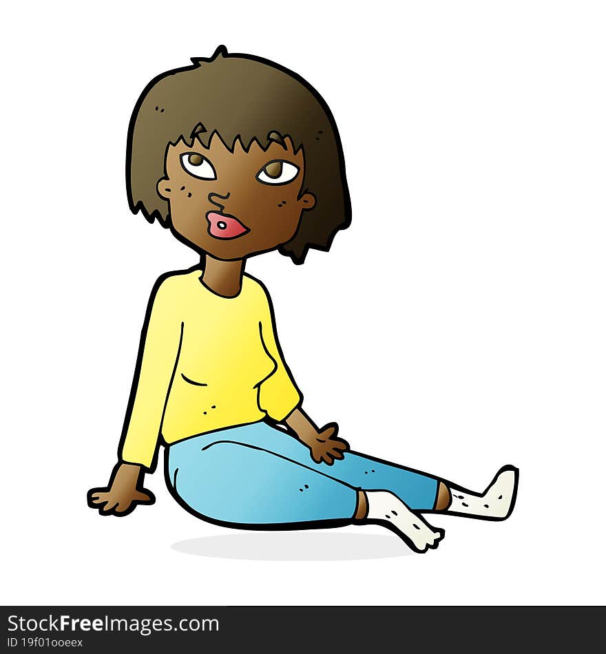 Cartoon Woman Sitting On Floor