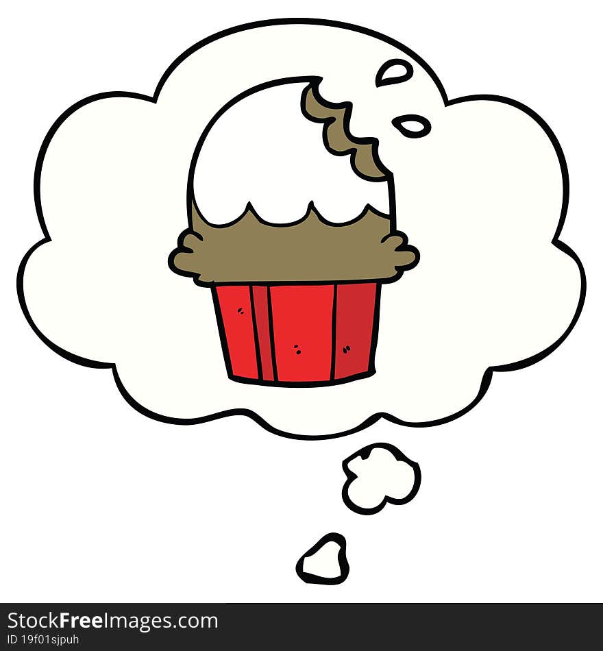 cartoon cupcake with thought bubble. cartoon cupcake with thought bubble