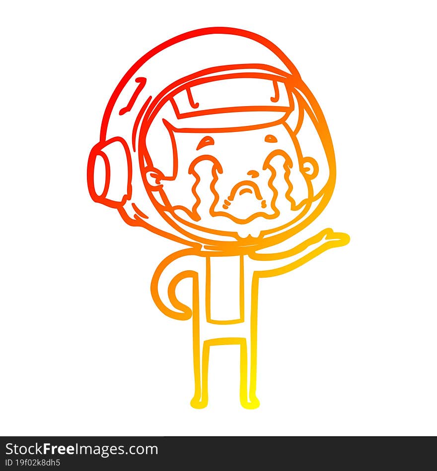 warm gradient line drawing of a cartoon crying astronaut