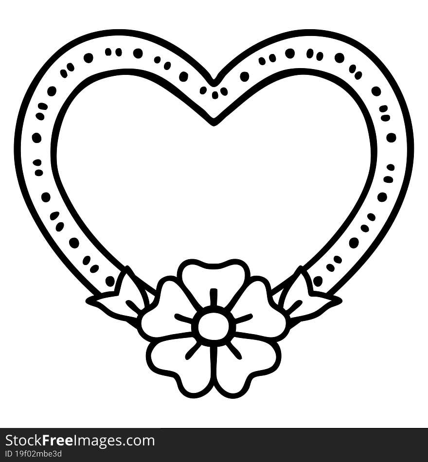 black line tattoo of a heart and flower