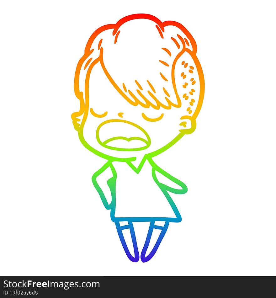 rainbow gradient line drawing cartoon cool hipster girl talking