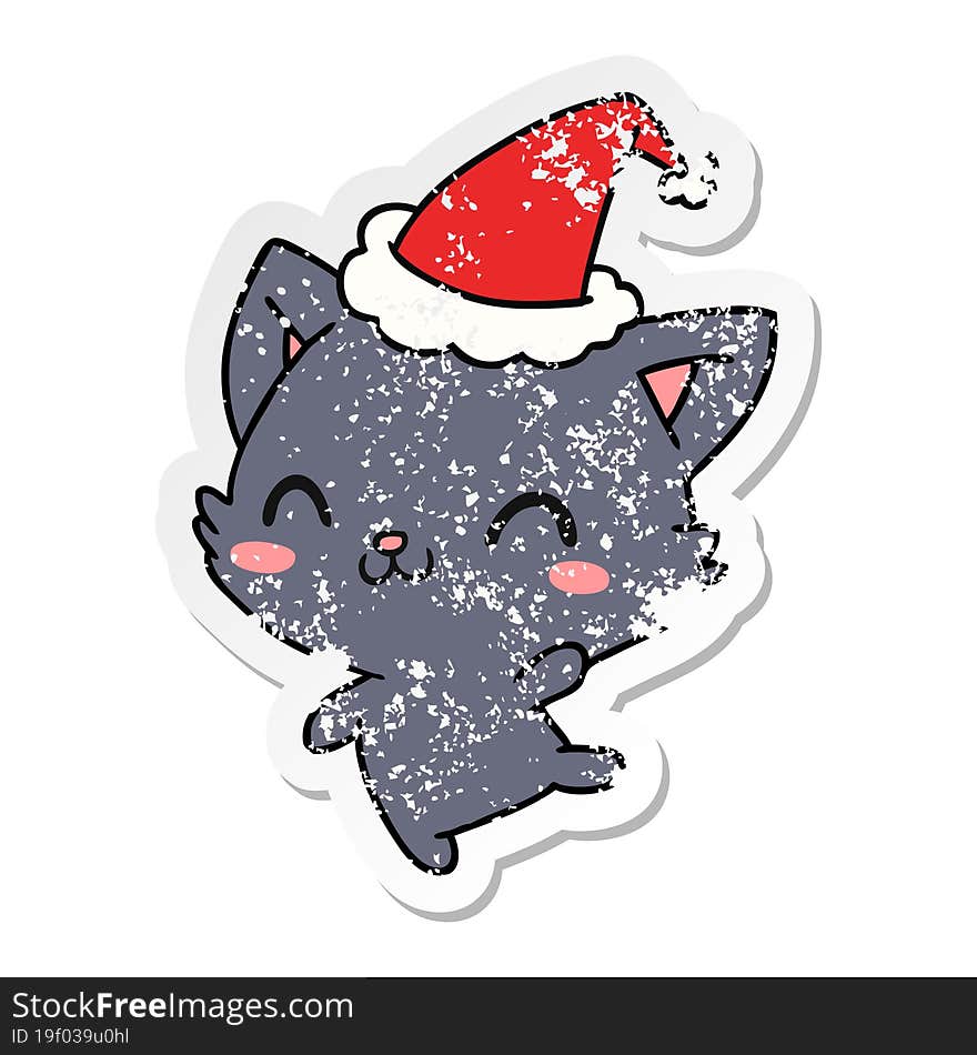 christmas distressed sticker cartoon of kawaii cat