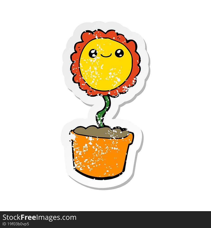 distressed sticker of a cartoon flower