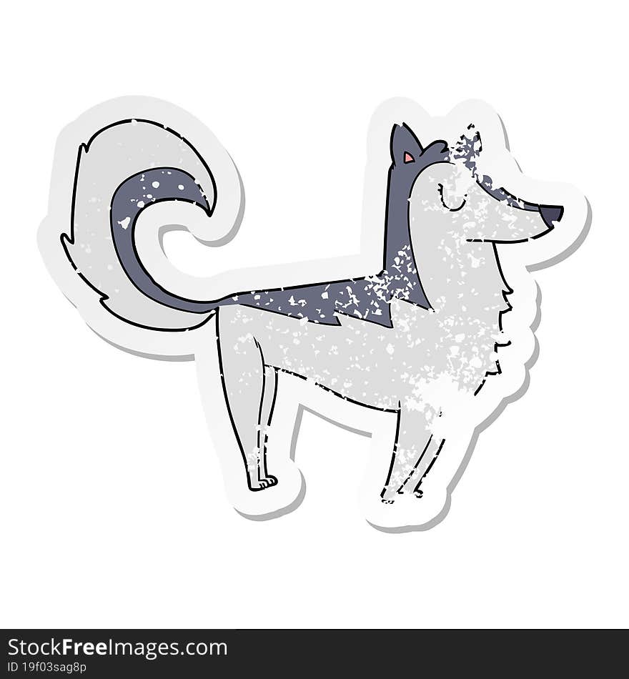 distressed sticker of a cartoon husky