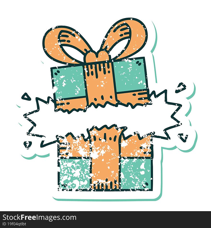 Distressed Sticker Tattoo Style Icon Of A Present