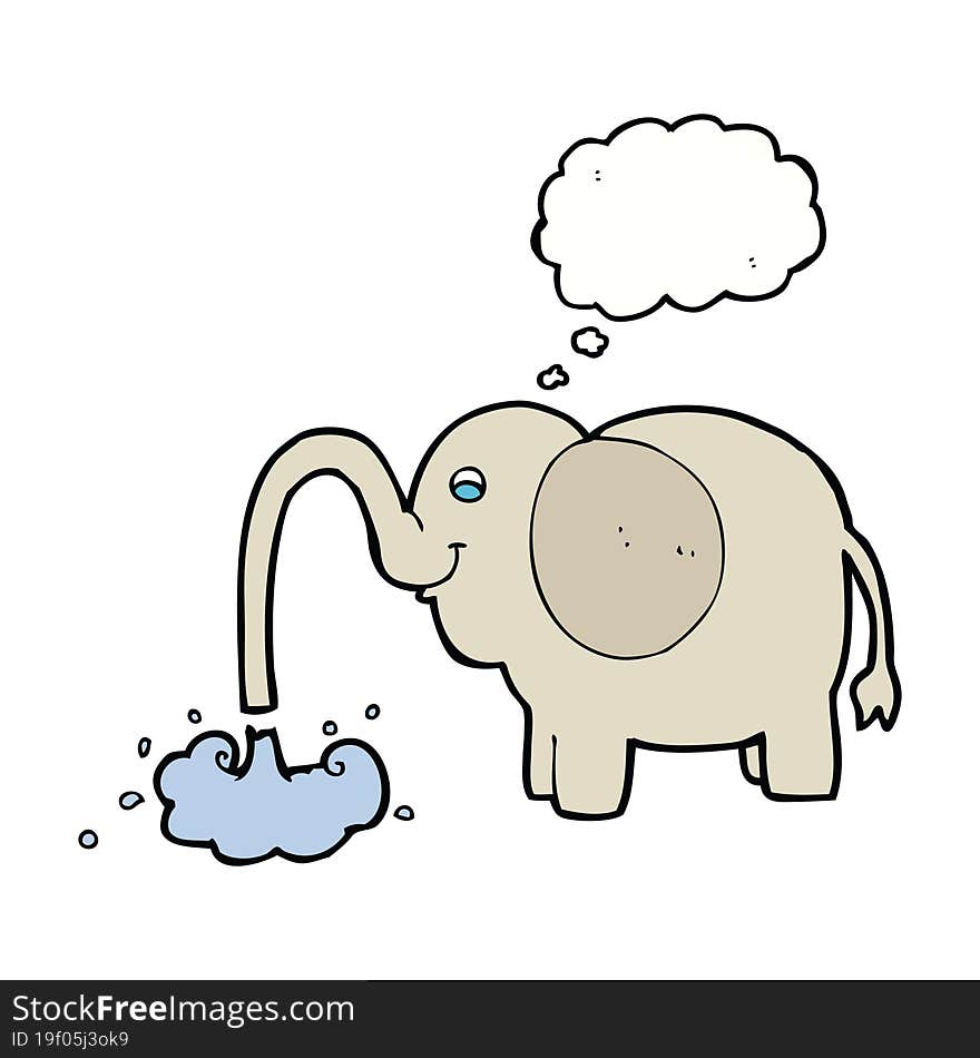 cartoon elephant squirting water with thought bubble