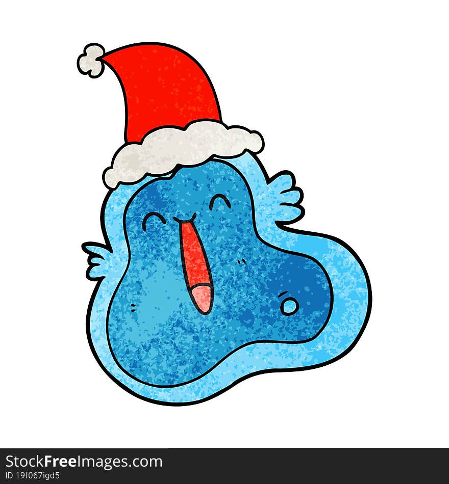 textured cartoon of a germ wearing santa hat