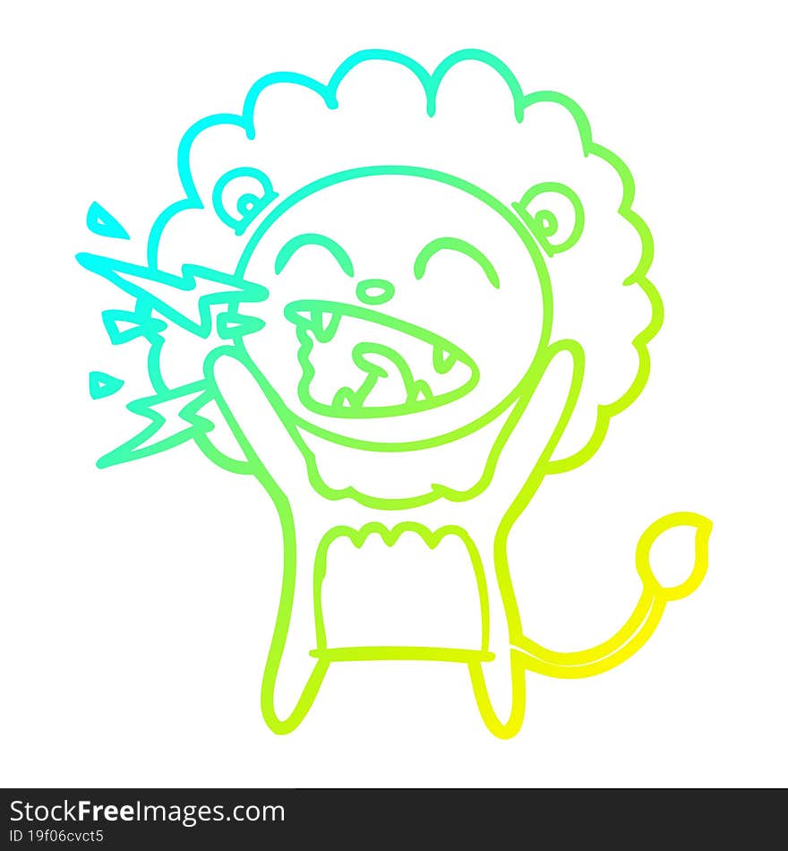 cold gradient line drawing cartoon roaring lion