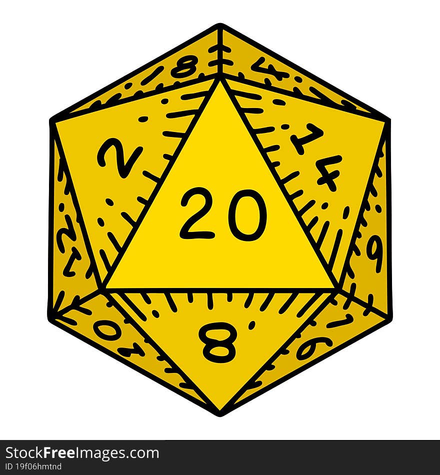 Traditional Tattoo Of A D20 Dice