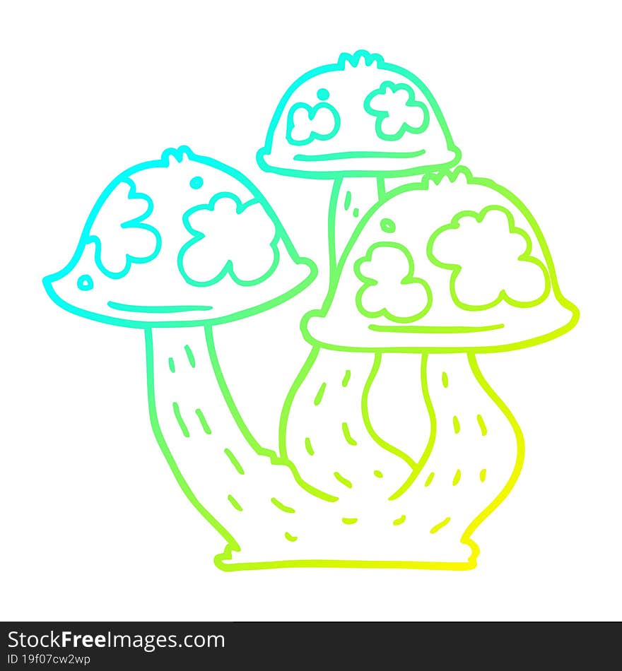 cold gradient line drawing of a cartoon mushrooms