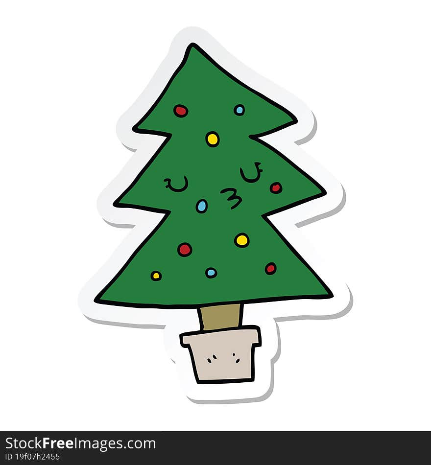 sticker of a cartoon christmas tree