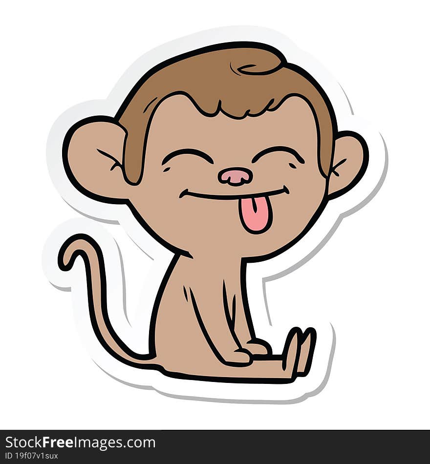 Sticker Of A Funny Cartoon Monkey Sitting