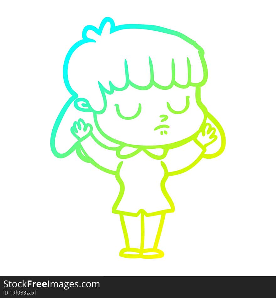 cold gradient line drawing cartoon indifferent woman