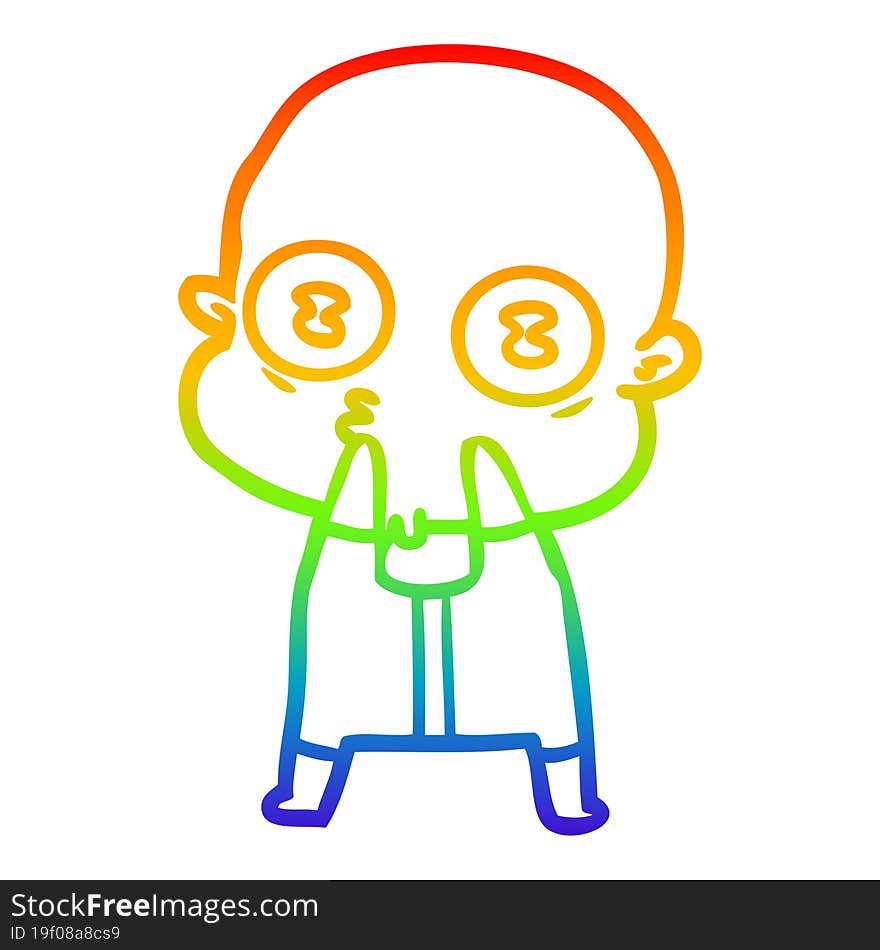 rainbow gradient line drawing cartoon weird bald spaceman