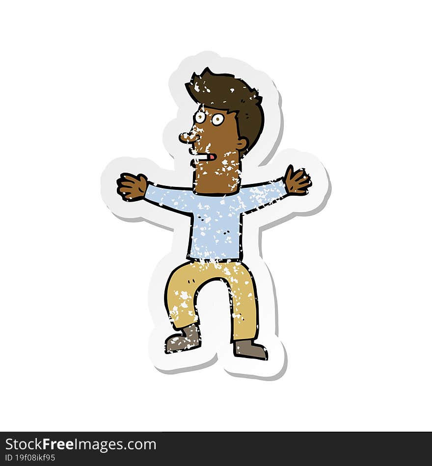 retro distressed sticker of a cartoon startled man