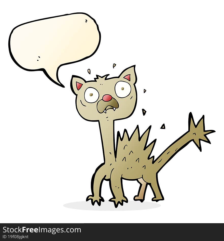 cartoon scared cat with speech bubble