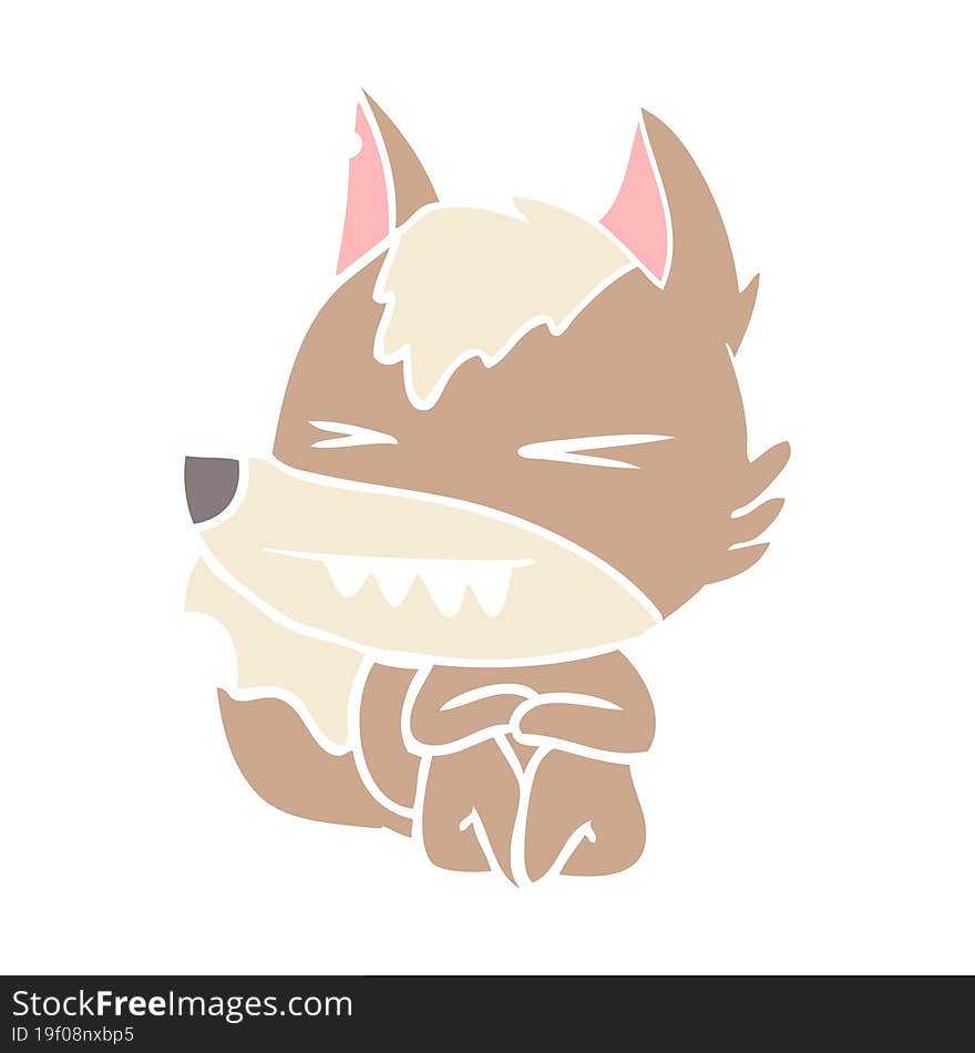 angry wolf flat color style cartoon