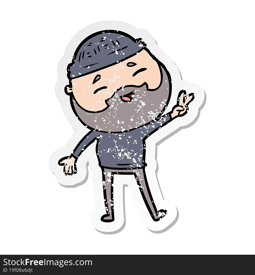 distressed sticker of a cartoon happy bearded man