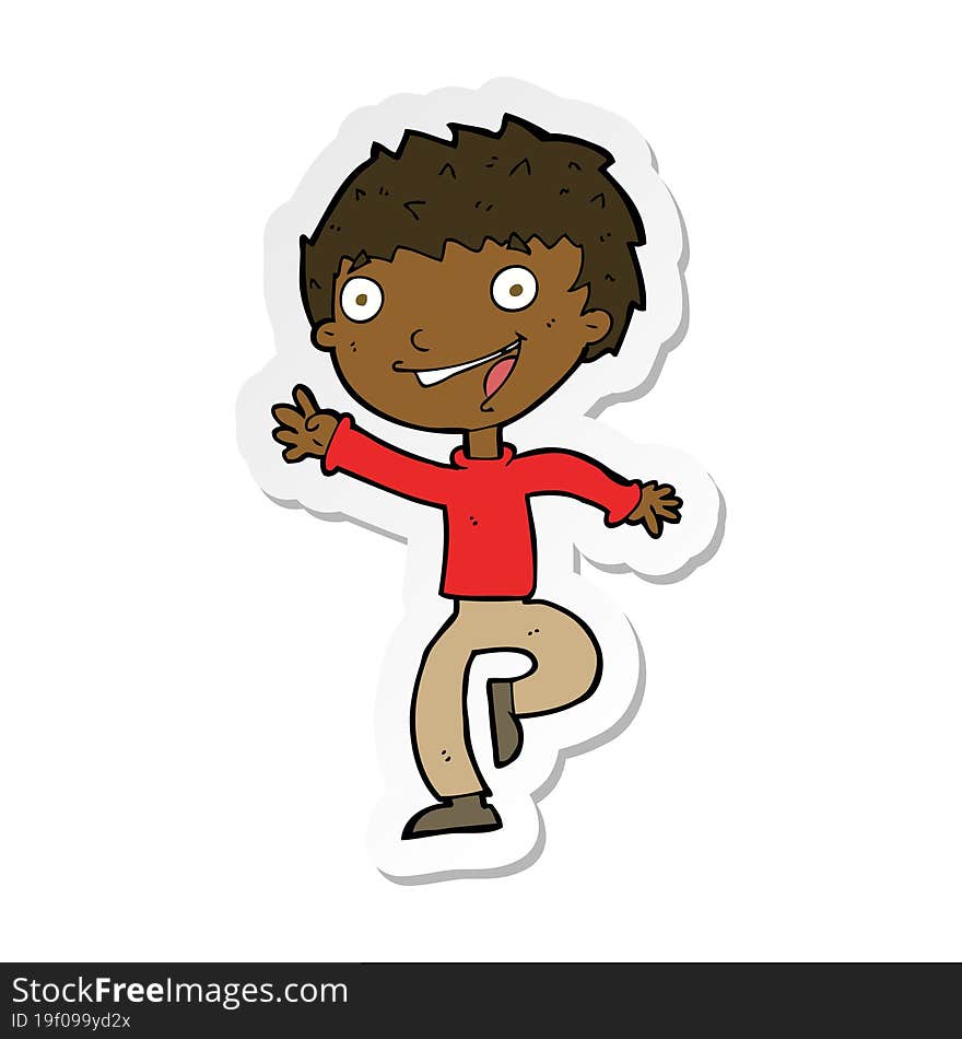 Sticker Of A Cartoon Excited Boy