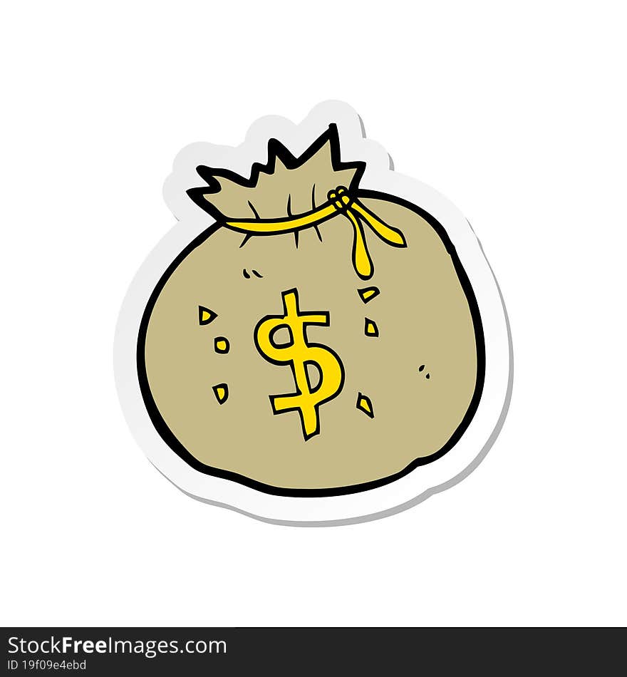 sticker of a cartoon bag of money