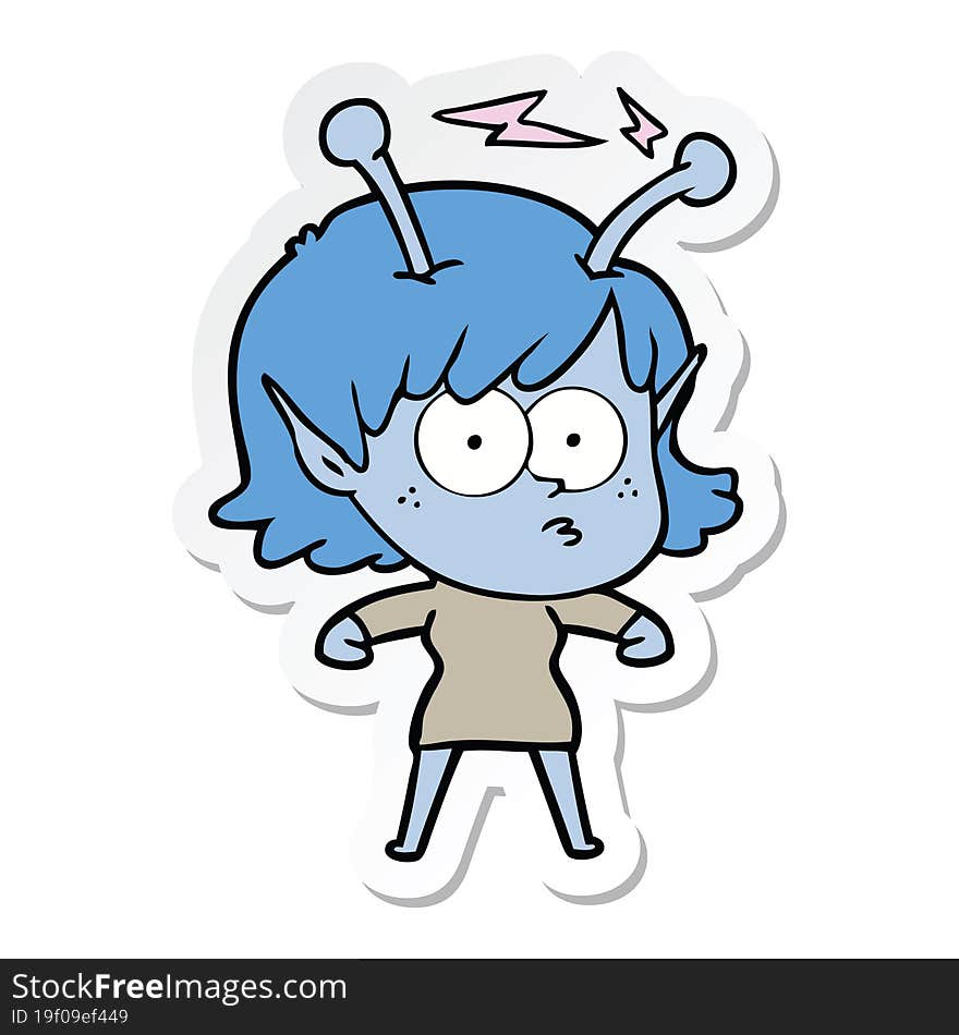 sticker of a cartoon alien girl