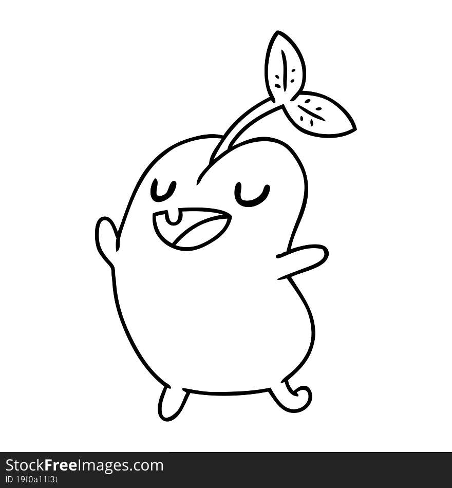 line drawing illustration kawaii cute sprouting bean. line drawing illustration kawaii cute sprouting bean