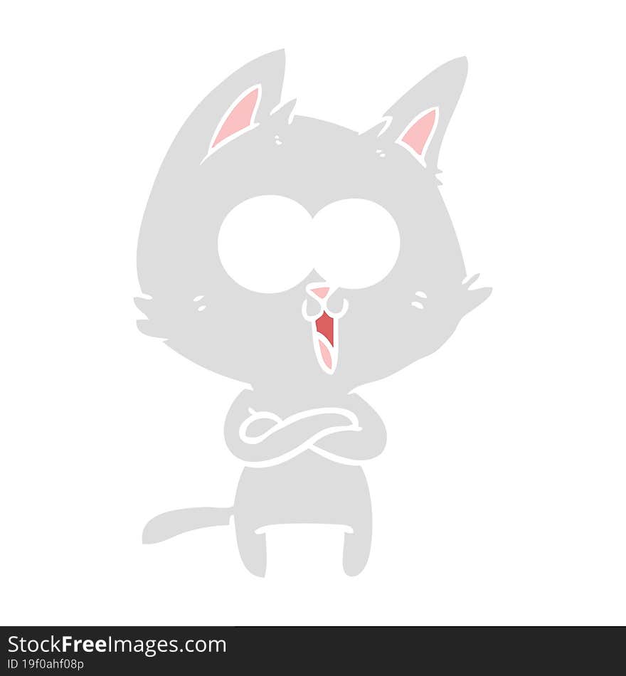 funny flat color style cartoon cat