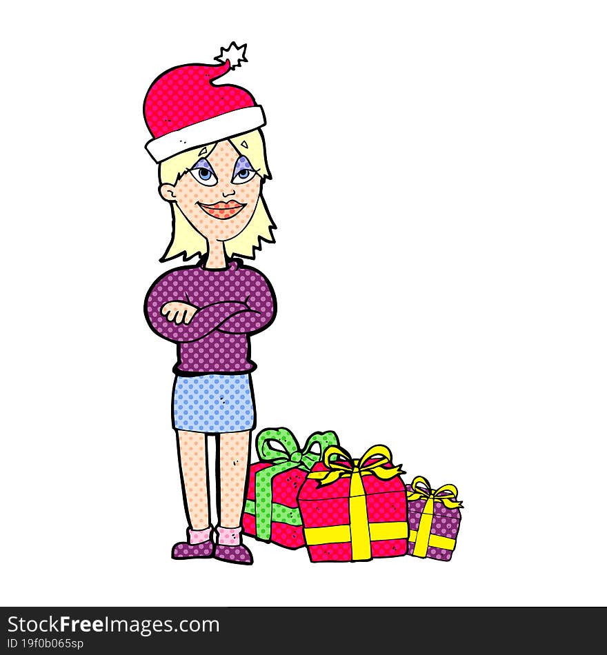 cartoon woman ready for christmas