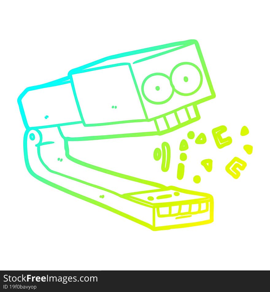 cold gradient line drawing of a crazy cartoon stapler