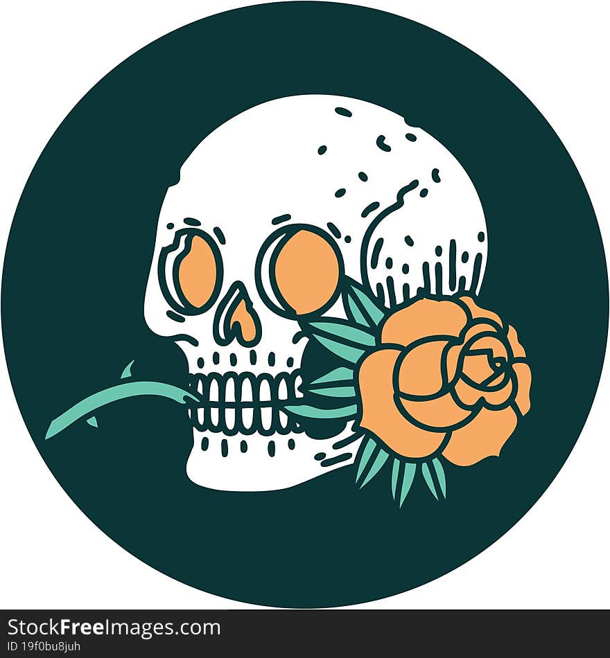 tattoo style icon of a skull and rose