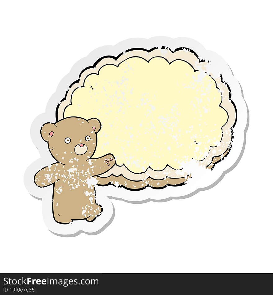 retro distressed sticker of a cartoon bear with text space cloud