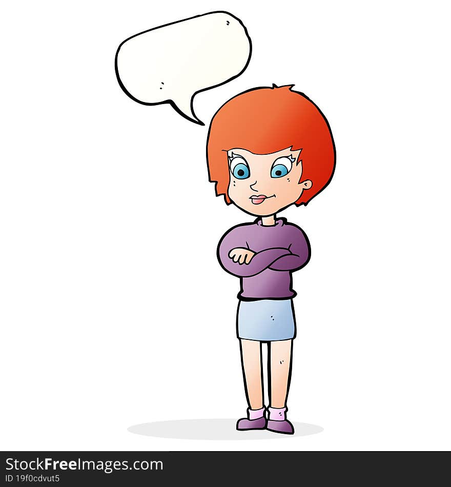 cartoon proud woman with speech bubble