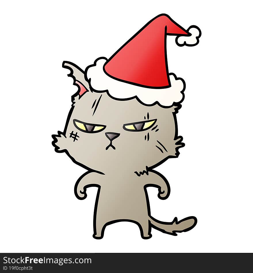 Tough Gradient Cartoon Of A Cat Wearing Santa Hat