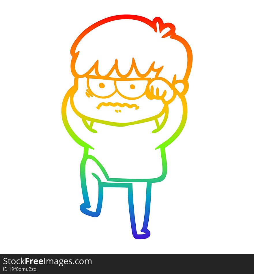 rainbow gradient line drawing annoyed cartoon boy