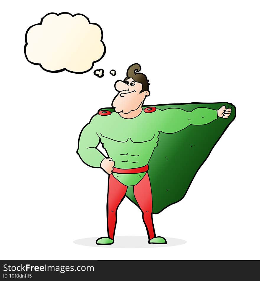 Funny Cartoon Superhero With Thought Bubble