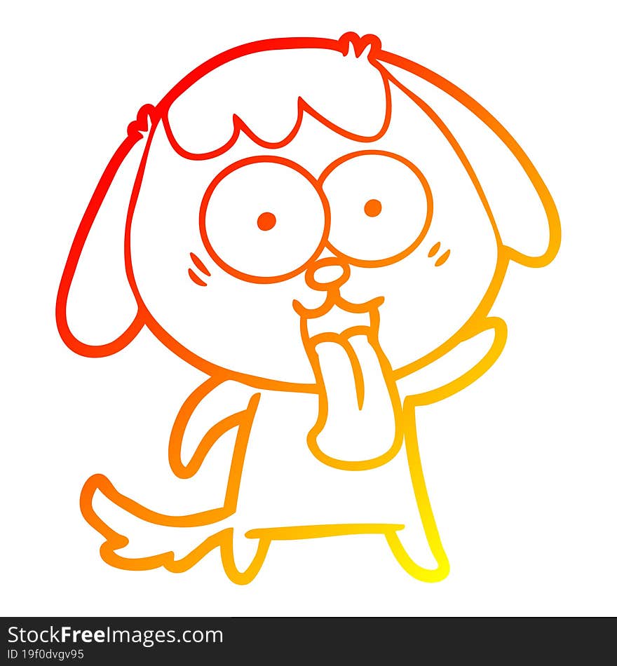 warm gradient line drawing of a cute cartoon dog