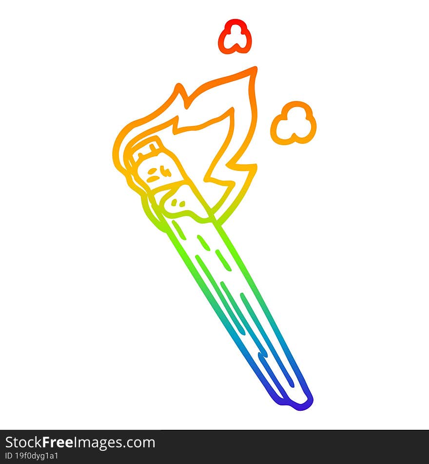 rainbow gradient line drawing cartoon burning torch brand