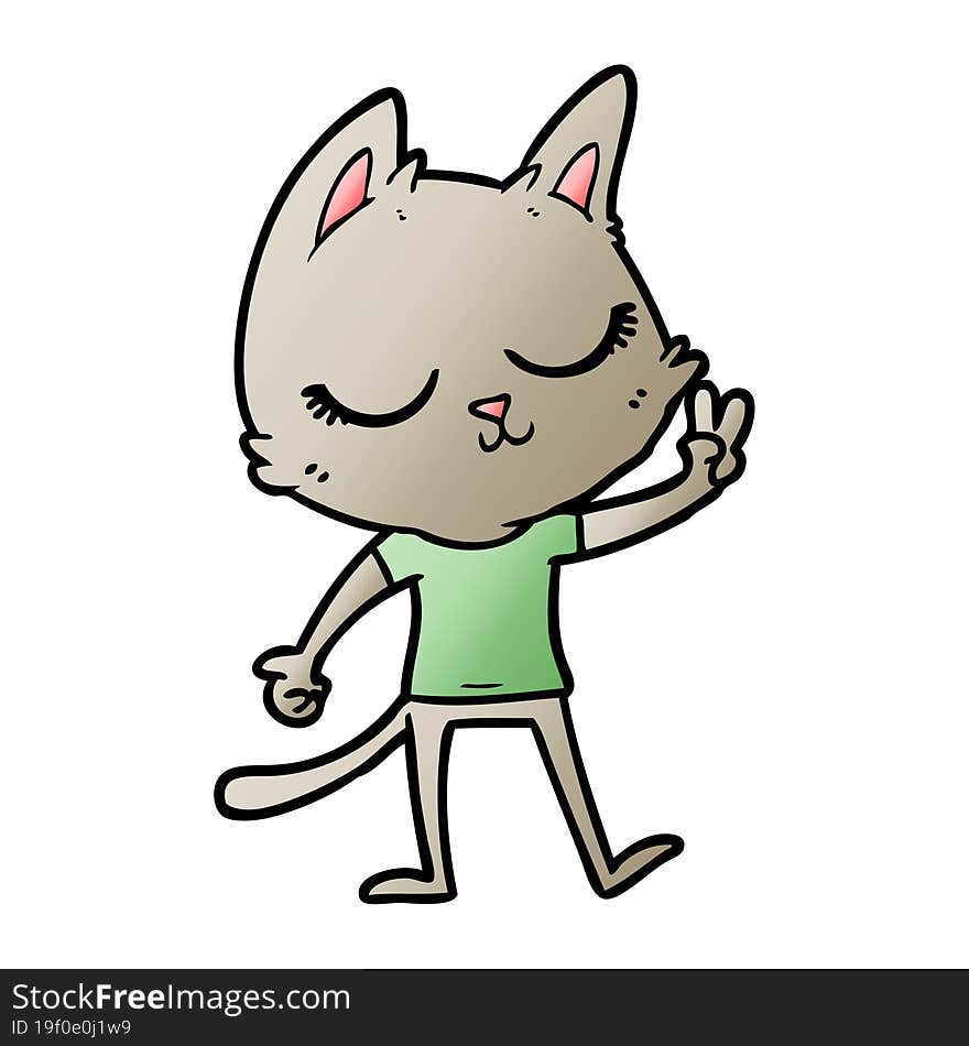 calm cartoon cat giving peace sign. calm cartoon cat giving peace sign