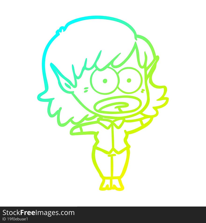 cold gradient line drawing cartoon shocked elf girl