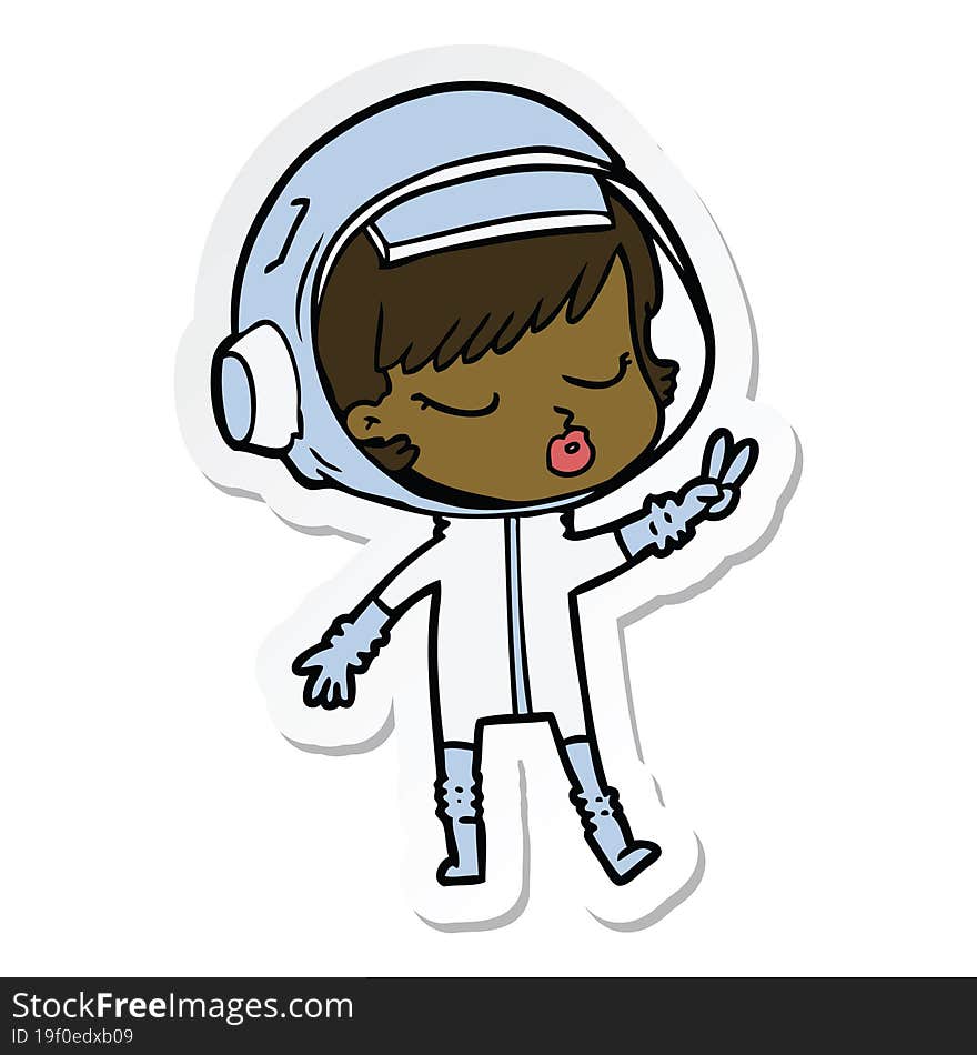 sticker of a cartoon pretty astronaut girl